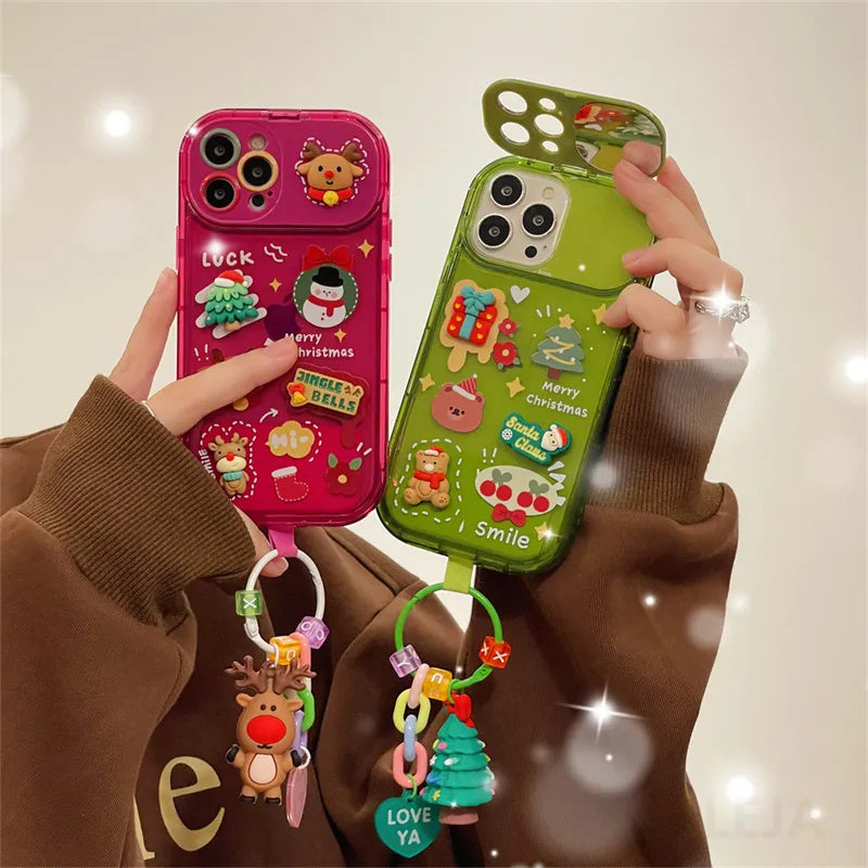 Festive 3D Christmas Phone Case with Cute Santa & Elk Charms