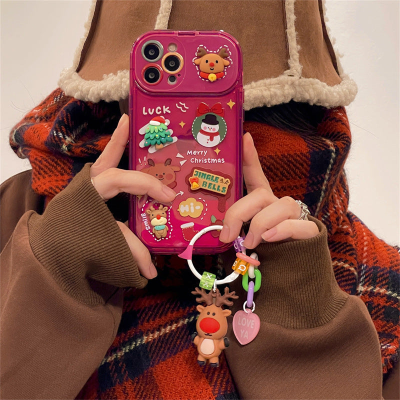 Festive 3D Christmas Phone Case with Cute Santa & Elk Charms
