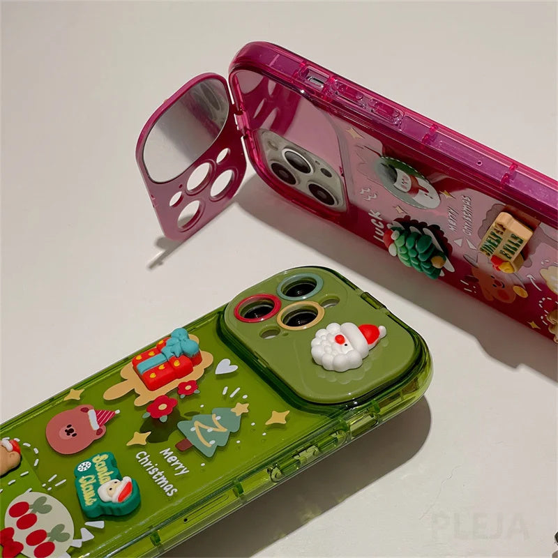 Festive 3D Christmas Phone Case with Cute Santa & Elk Charms