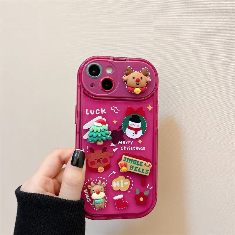 Festive 3D Christmas Phone Case with Cute Santa & Elk Charms