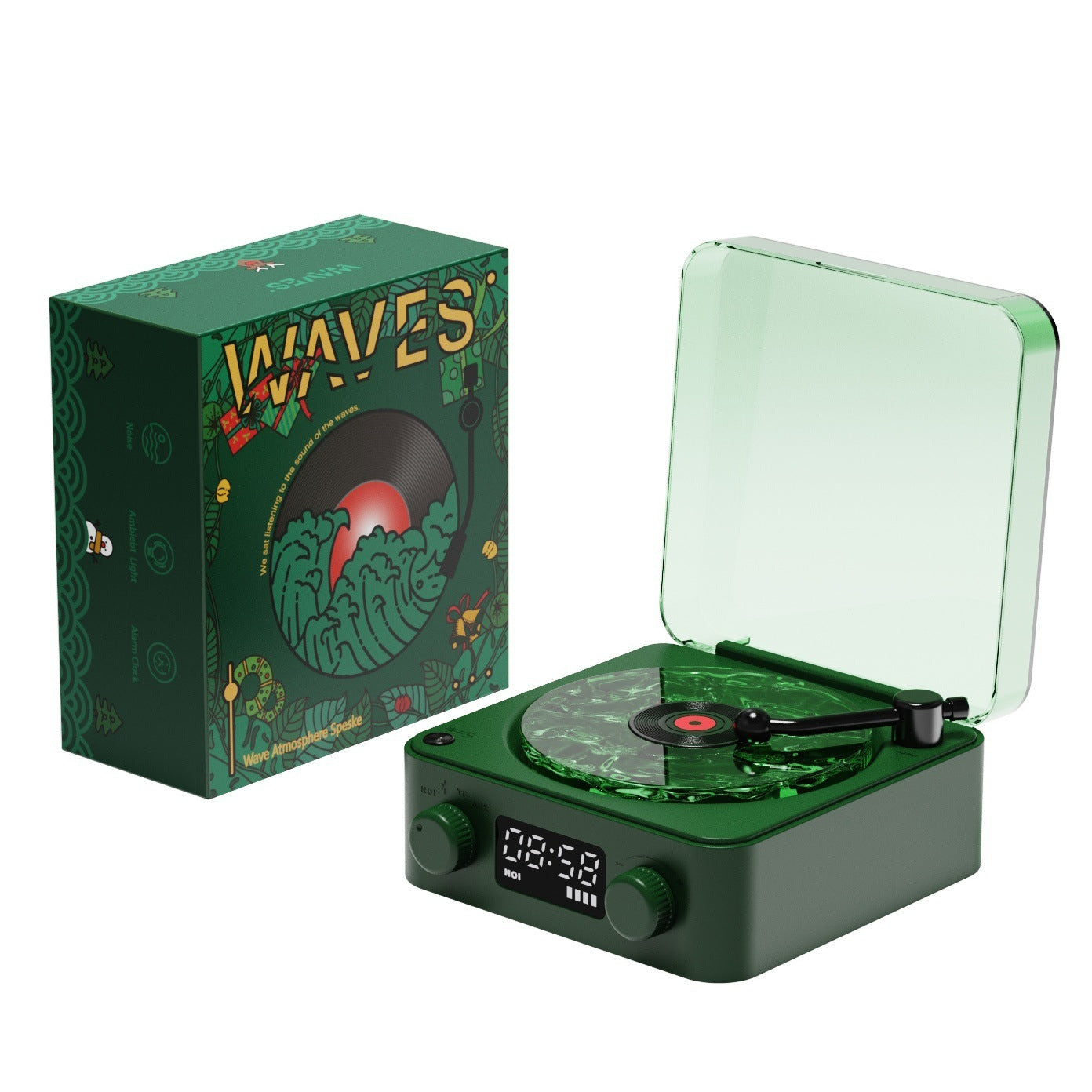 Retro Turntable Speaker - Wireless Bluetooth 5.0 Vinyl Player with Stereo Sound & RGB Light