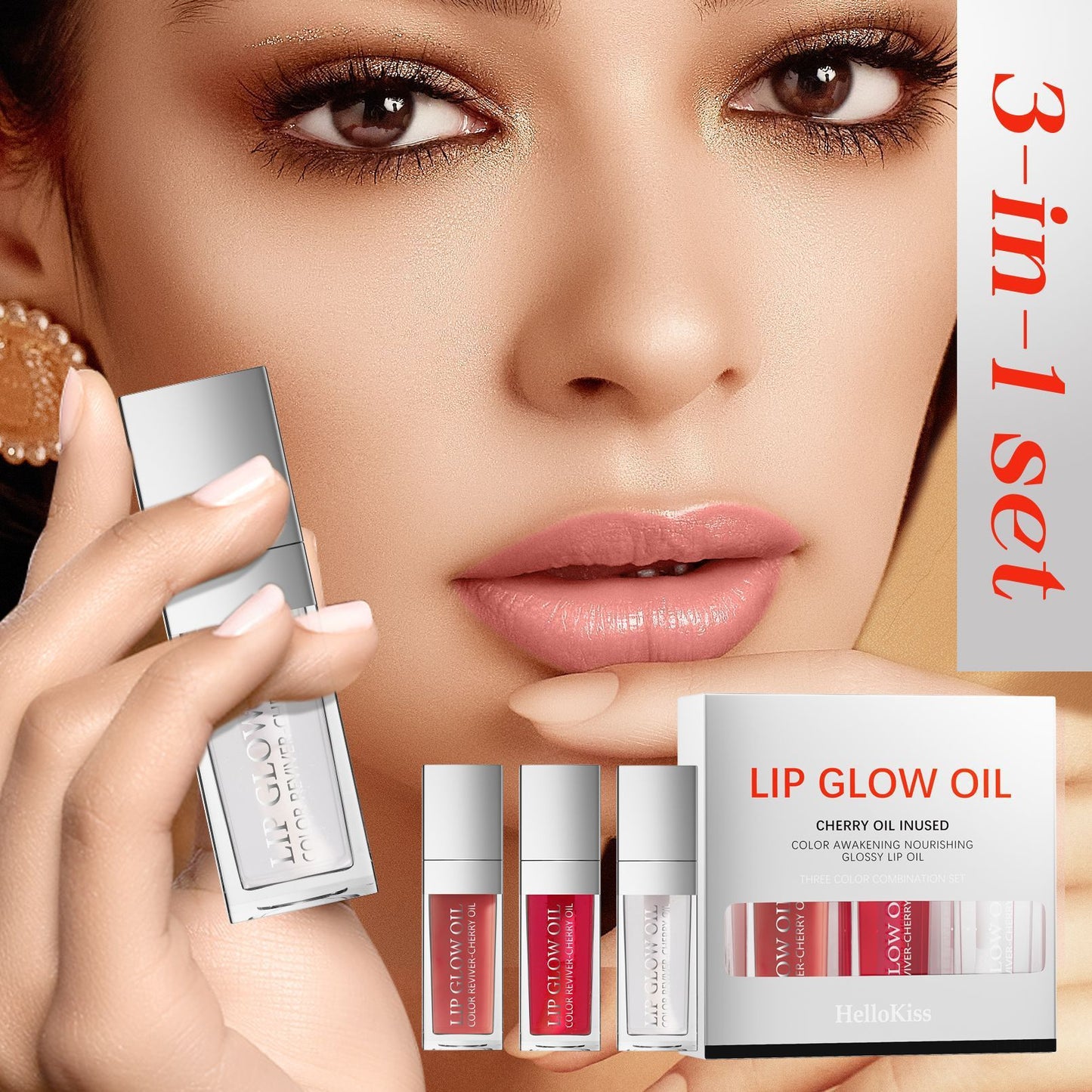 3-in-1 Lip Glow Oil Set – Moisturizing & Repairing Lip Treatment – 3 Shades for Perfect Hydration