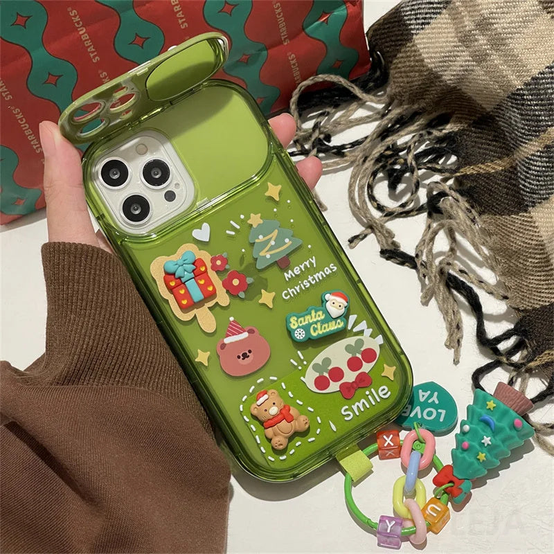 Festive 3D Christmas Phone Case with Cute Santa & Elk Charms
