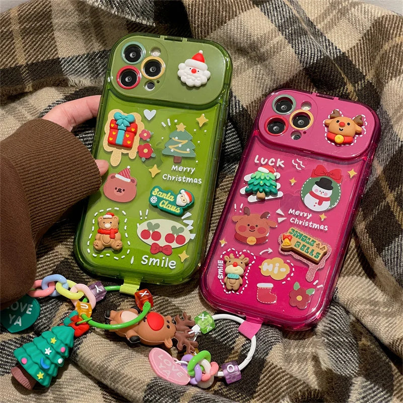 Festive 3D Christmas Phone Case with Cute Santa & Elk Charms