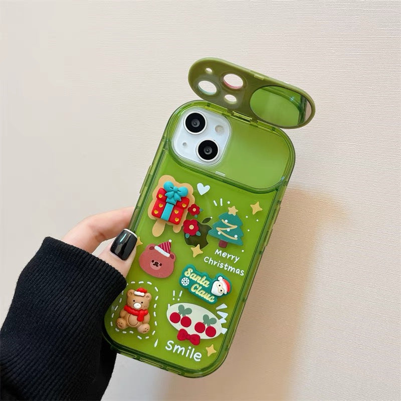 Festive 3D Christmas Phone Case with Cute Santa & Elk Charms