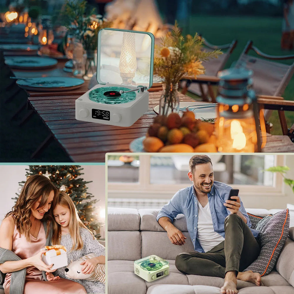 Retro Turntable Speaker - Wireless Bluetooth 5.0 Vinyl Player with Stereo Sound & RGB Light