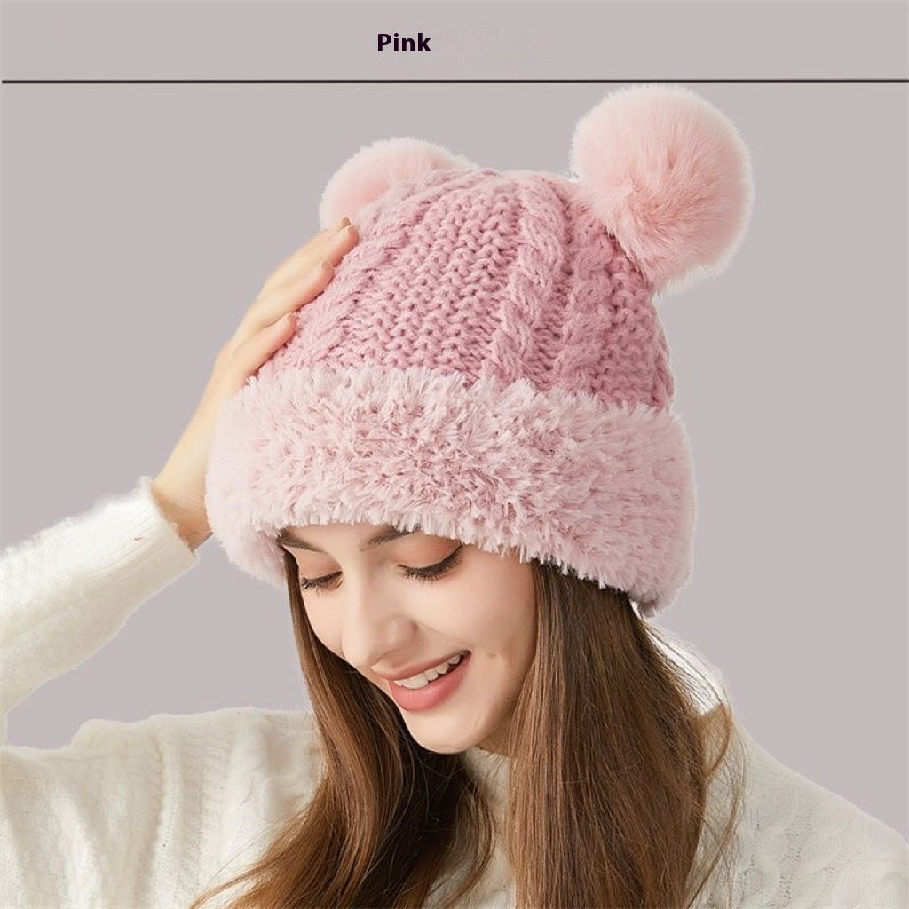 Cute Double Pom Pom Knitted Hat: Adorable Winter Warmth for Kids &amp; Adults