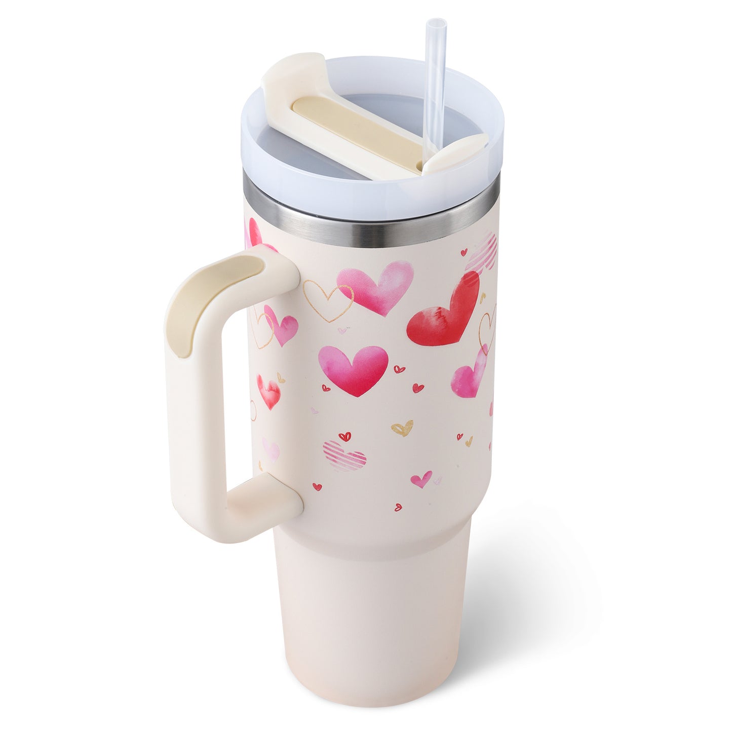 Trendy cute Insulated Tumbler with Handle and Straw | Spill-Proof, Vacuum-Sealed Stainless Steel Coffee Mug