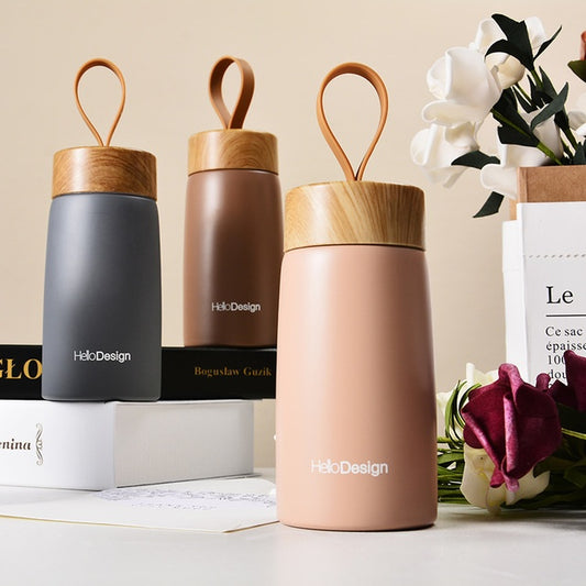 Elegant Bamboo-Style Insulated Coffee Mug – 280ml Travel Tumbler for Hot &amp; Cold Drinks