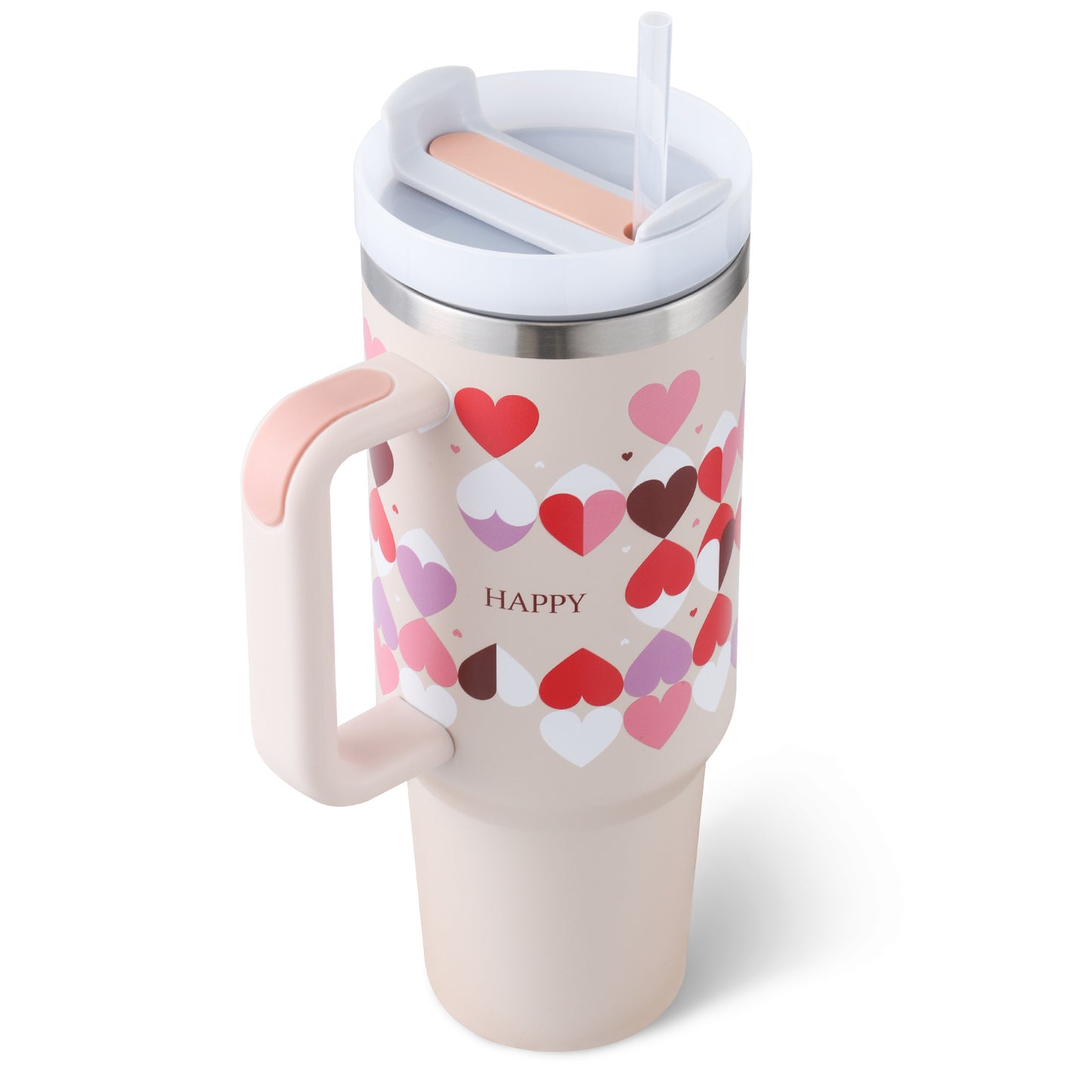 Trendy cute Insulated Tumbler with Handle and Straw | Spill-Proof, Vacuum-Sealed Stainless Steel Coffee Mug