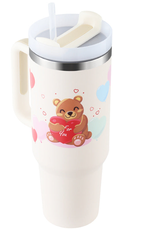 Trendy cute Insulated Tumbler with Handle and Straw | Spill-Proof, Vacuum-Sealed Stainless Steel Coffee Mug