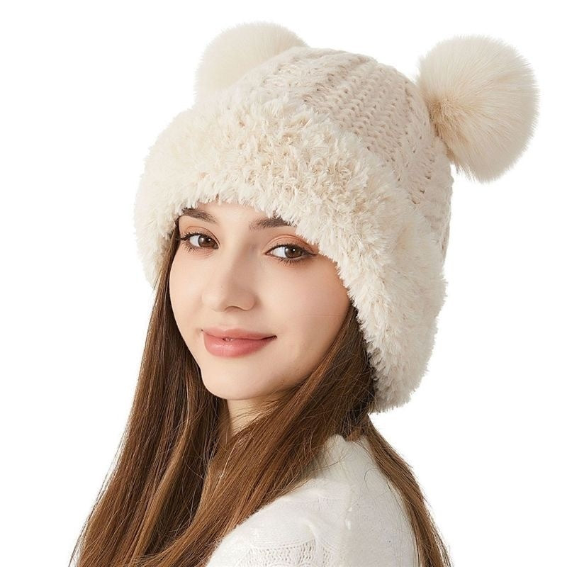 Cute Double Pom Pom Knitted Hat: Adorable Winter Warmth for Kids &amp; Adults