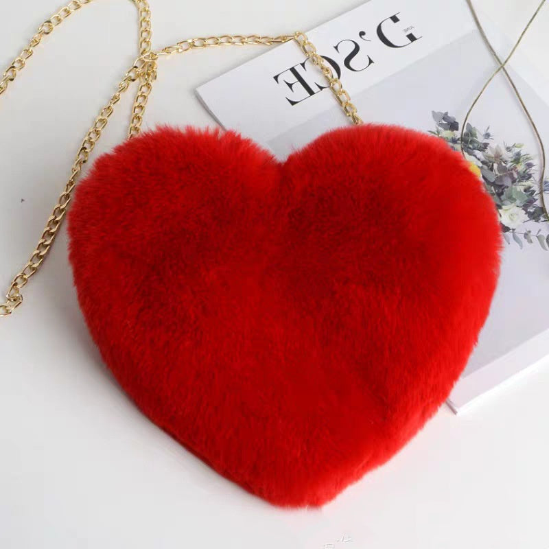 Heart-Shaped Plush Shoulder Bag – Cute Chain Bag for Women – Perfect Valentine's Day or Party Accessory