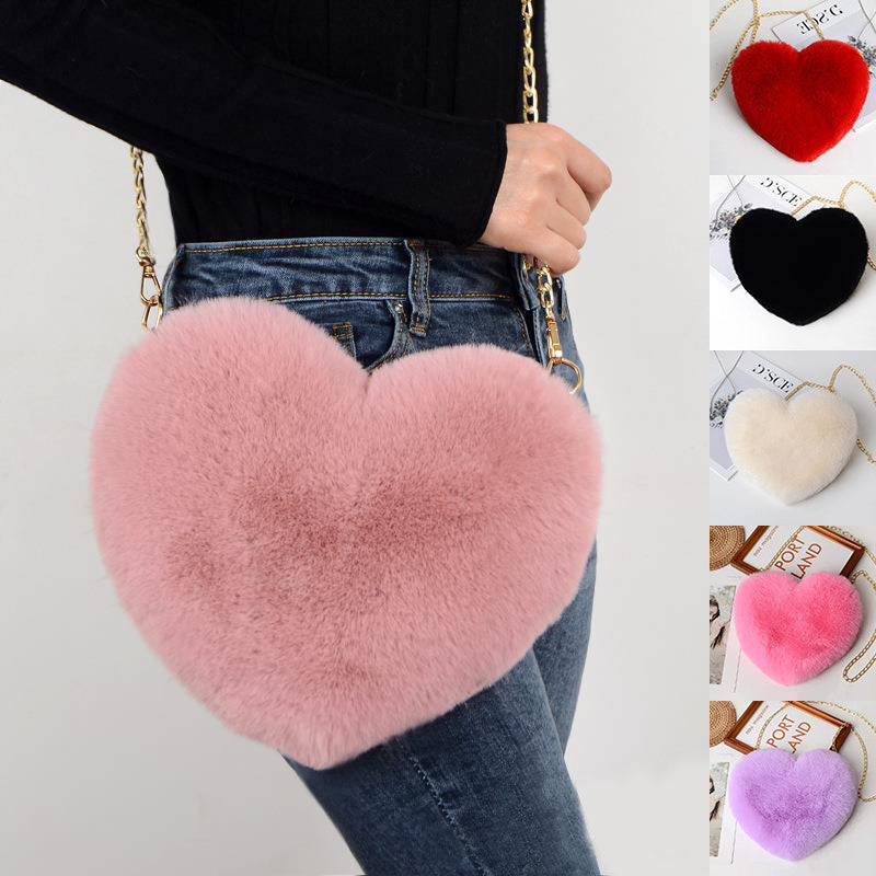 Heart-Shaped Plush Shoulder Bag – Cute Chain Bag for Women – Perfect Valentine's Day or Party Accessory