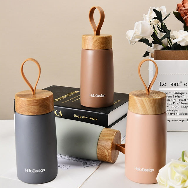 Elegant Bamboo-Style Insulated Coffee Mug – 280ml Travel Tumbler for Hot &amp; Cold Drinks