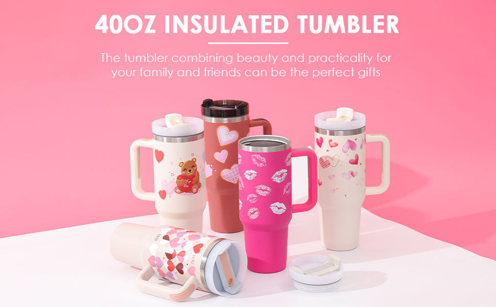 Trendy cute Insulated Tumbler with Handle and Straw | Spill-Proof, Vacuum-Sealed Stainless Steel Coffee Mug