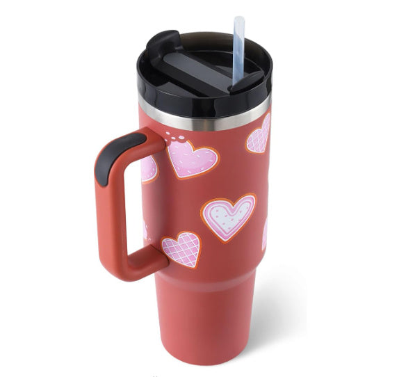 Trendy cute Insulated Tumbler with Handle and Straw | Spill-Proof, Vacuum-Sealed Stainless Steel Coffee Mug