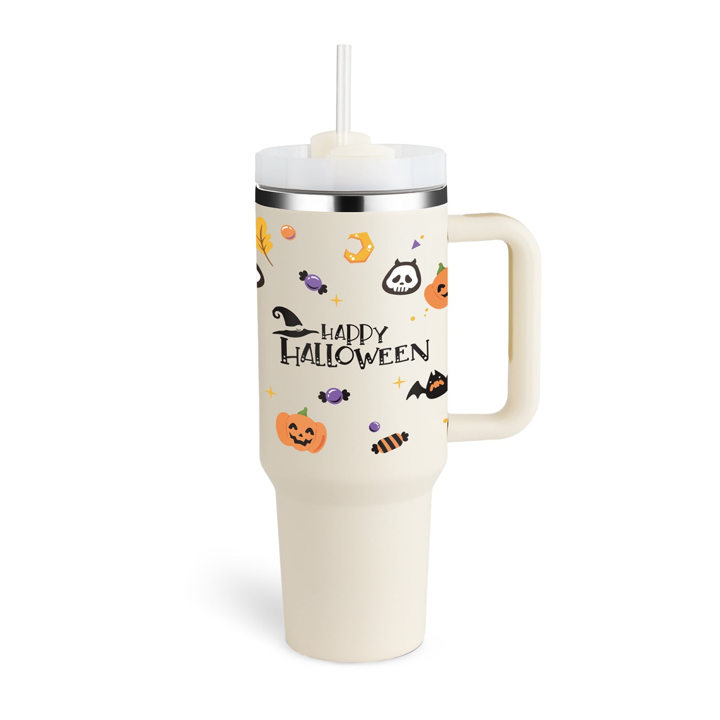 Trendy cute Insulated Tumbler with Handle and Straw | Spill-Proof, Vacuum-Sealed Stainless Steel Coffee Mug