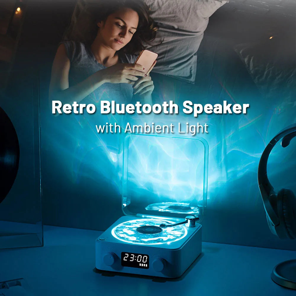 Retro Turntable Speaker - Wireless Bluetooth 5.0 Vinyl Player with Stereo Sound &amp; RGB Light