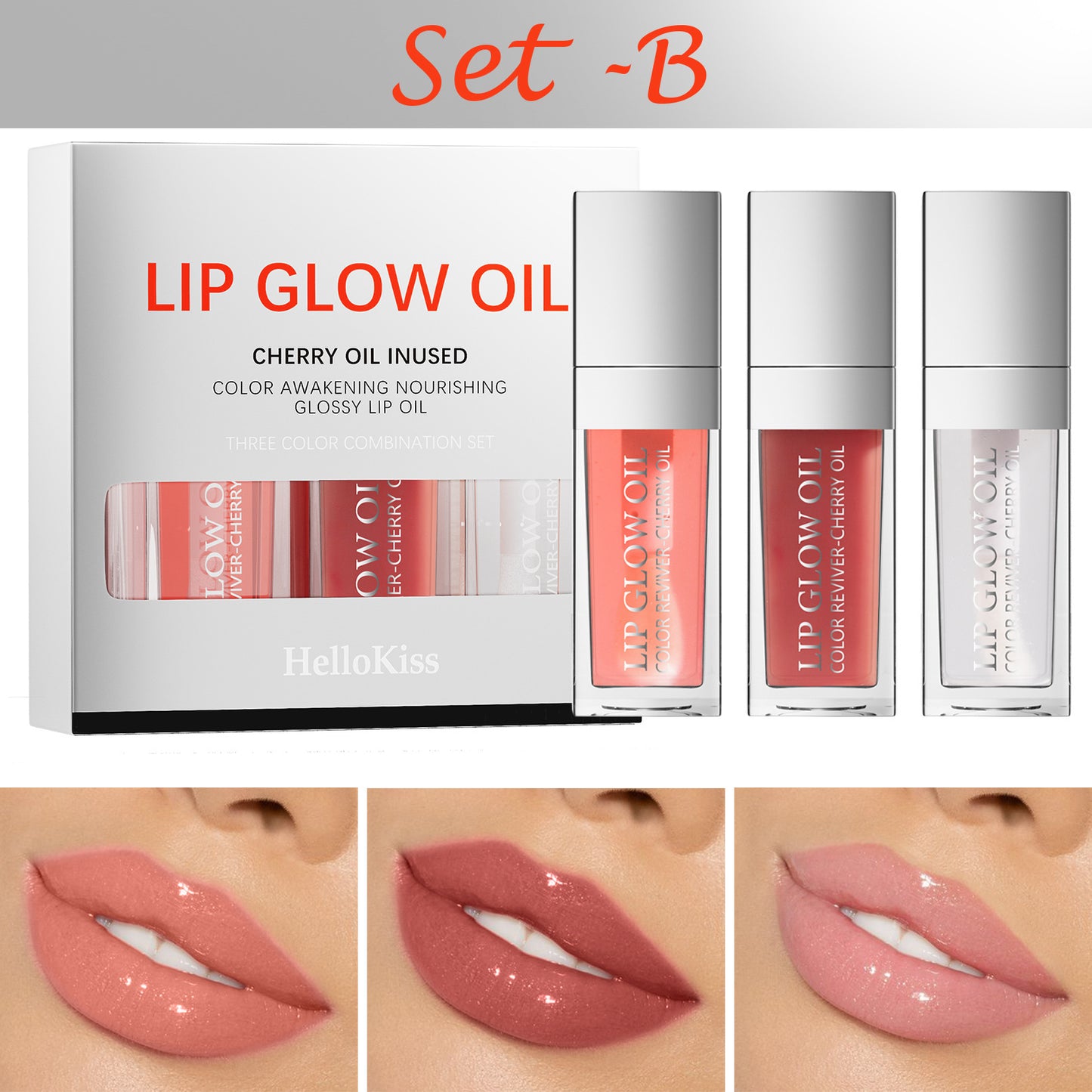 3-in-1 Lip Glow Oil Set – Moisturizing &amp; Repairing Lip Treatment – 3 Shades for Perfect Hydration