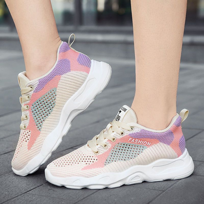 Stylish Colorblock Lace-Up Sneakers for Women | Breathable, Lightweight, & Versatile Running Shoes