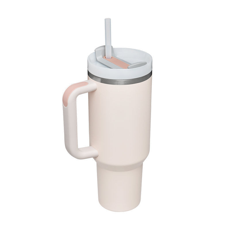 Trendy cute Insulated Tumbler with Handle and Straw | Spill-Proof, Vacuum-Sealed Stainless Steel Coffee Mug