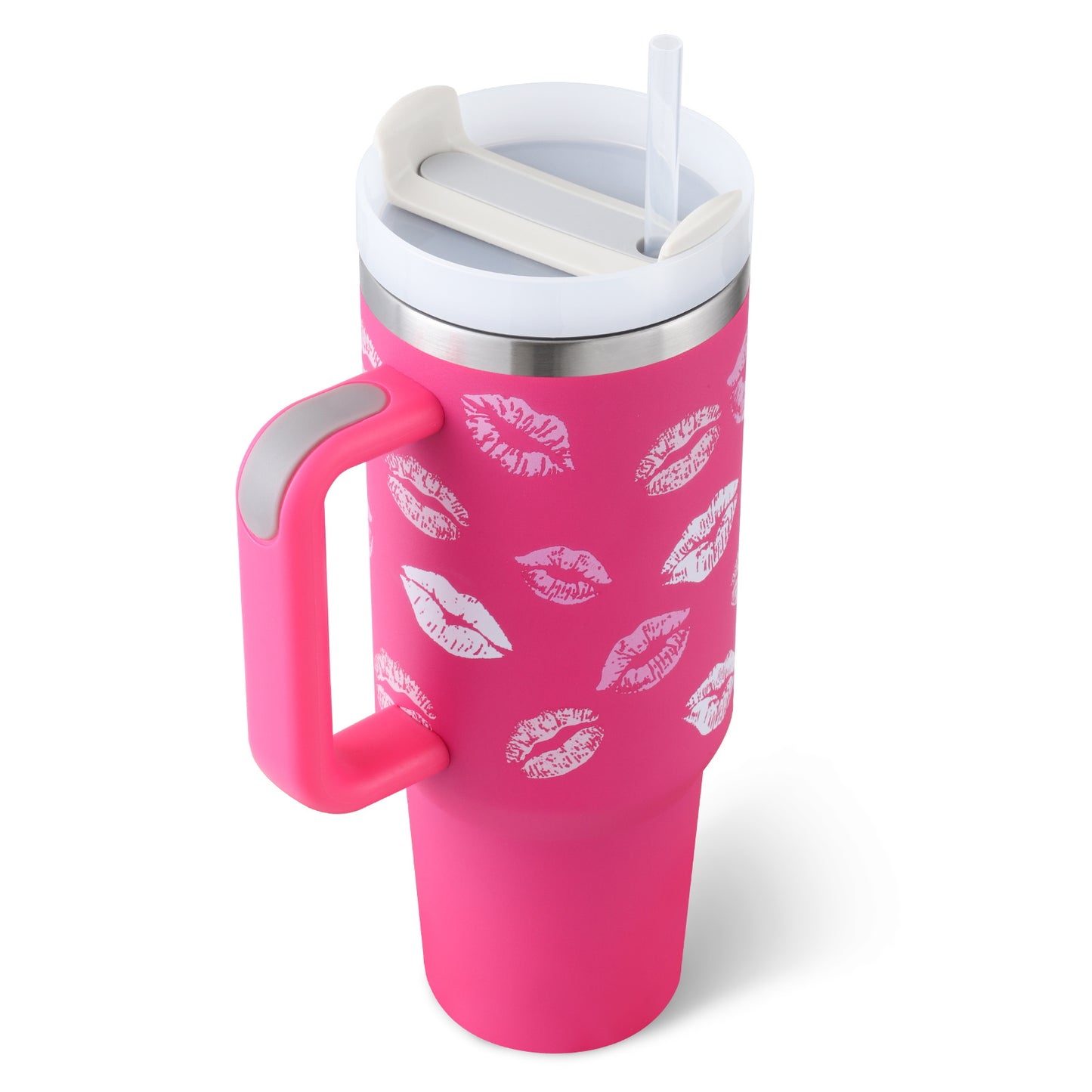 Trendy cute Insulated Tumbler with Handle and Straw | Spill-Proof, Vacuum-Sealed Stainless Steel Coffee Mug