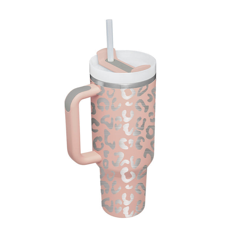 Trendy cute Insulated Tumbler with Handle and Straw | Spill-Proof, Vacuum-Sealed Stainless Steel Coffee Mug