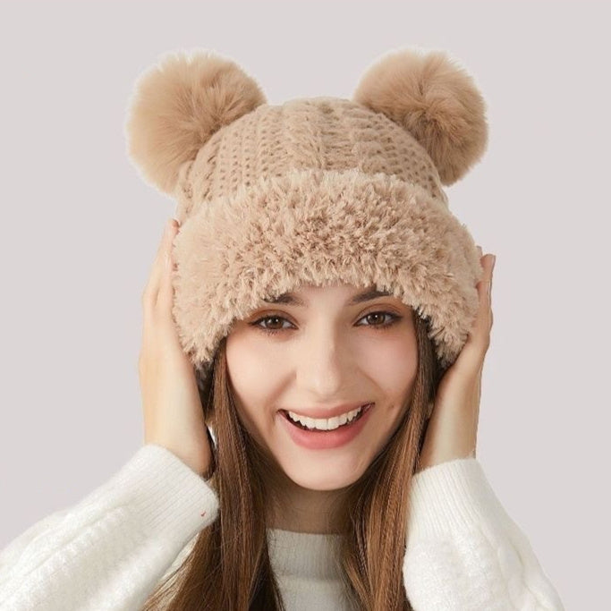 Cute Double Pom Pom Knitted Hat: Adorable Winter Warmth for Kids &amp; Adults