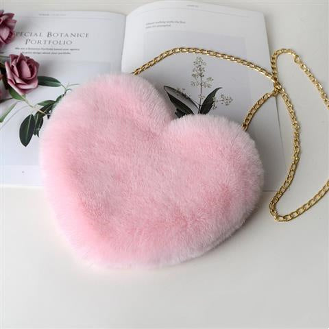 Heart-Shaped Plush Shoulder Bag – Cute Chain Bag for Women – Perfect Valentine's Day or Party Accessory