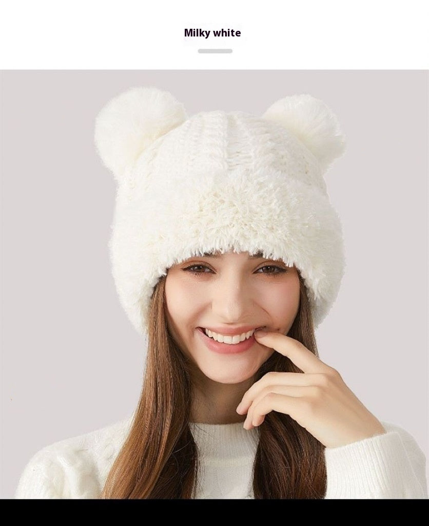 Cute Double Pom Pom Knitted Hat: Adorable Winter Warmth for Kids &amp; Adults