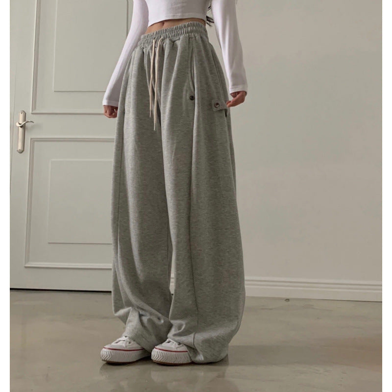 Korean Buckle-Design Wide-Leg Sweatpants – Fall/Winter 2024 Collection