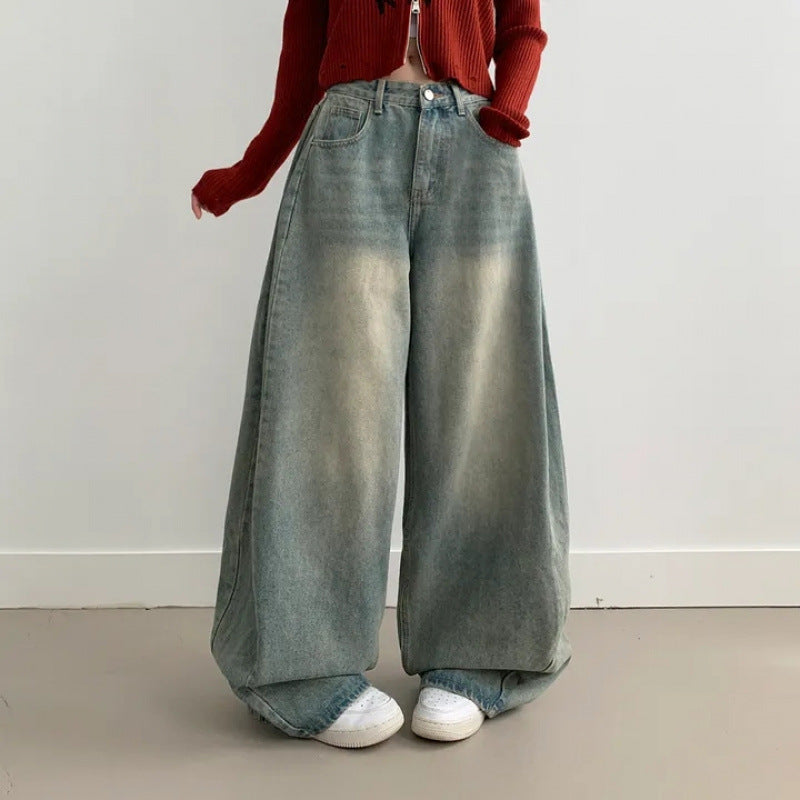 Korean High-Waisted Pleated Wide-Leg Jeans – Autumn/Winter 2024 Collection