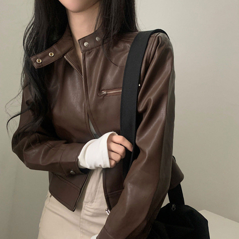 Chic Retro PU Leather Motorcycle Jacket | Autumn 2024 Korean Collection