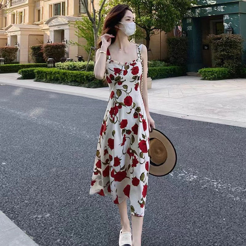 Elegant Floral Camisole Dress – Summer 2024 French Seaside Collection