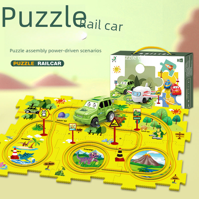 Children's DIY Puzzle Track Car Set – Build Your Own City Map with Electric Vehicle