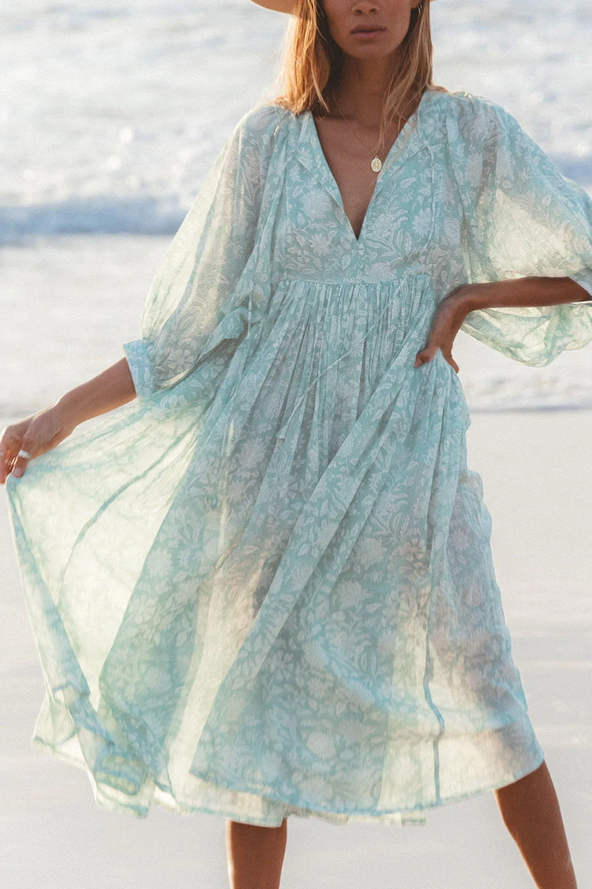 Floral Mid-Sleeve Rayon Dress – Summer 2024 Collection