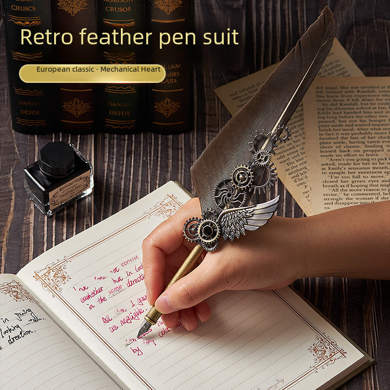 European-Style Retro Feather Dipping Pen Set – Vintage Punk-Inspired Gift with Wax Seal