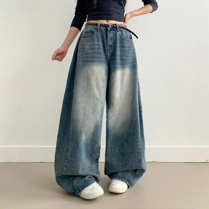 Korean High-Waisted Pleated Wide-Leg Jeans – Autumn/Winter 2024 Collection