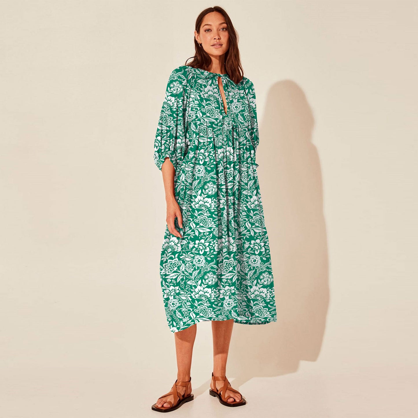 Floral Mid-Sleeve Rayon Dress – Summer 2024 Collection