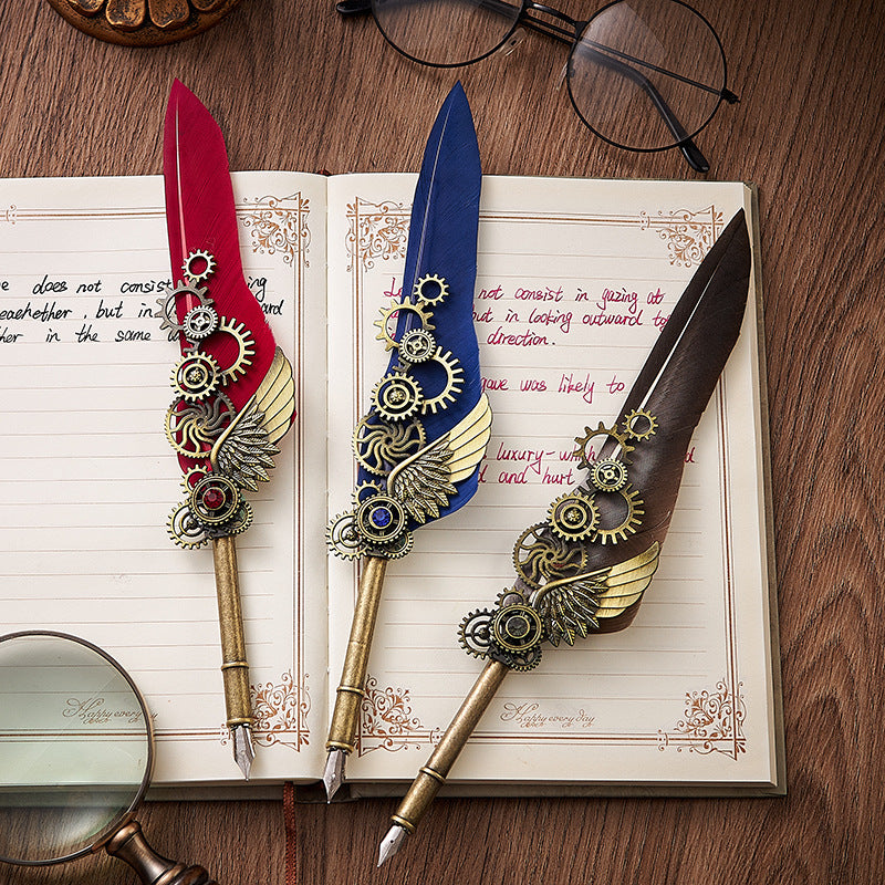 European-Style Retro Feather Dipping Pen Set – Vintage Punk-Inspired Gift with Wax Seal