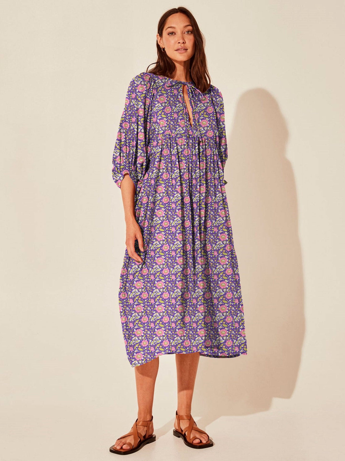 Floral Mid-Sleeve Rayon Dress – Summer 2024 Collection