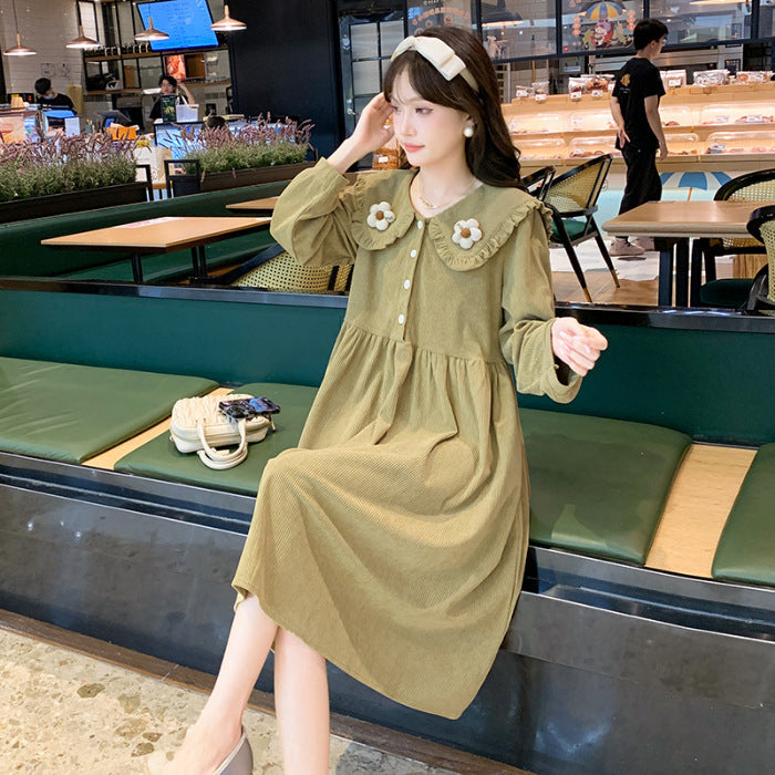 Elegant Corduroy Breastfeeding Dress – Comfortable and Stylish for New Mothers