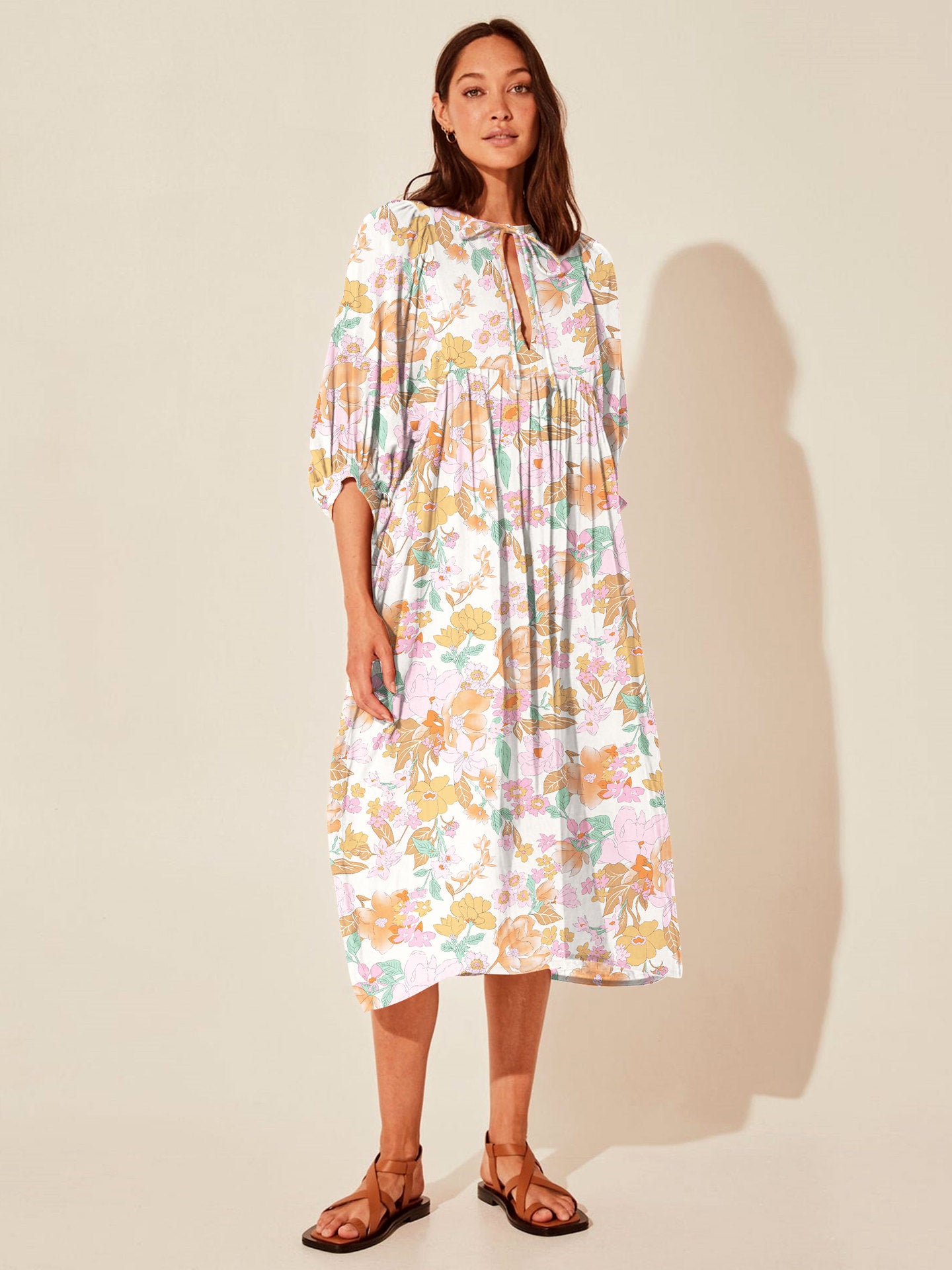 Floral Mid-Sleeve Rayon Dress – Summer 2024 Collection