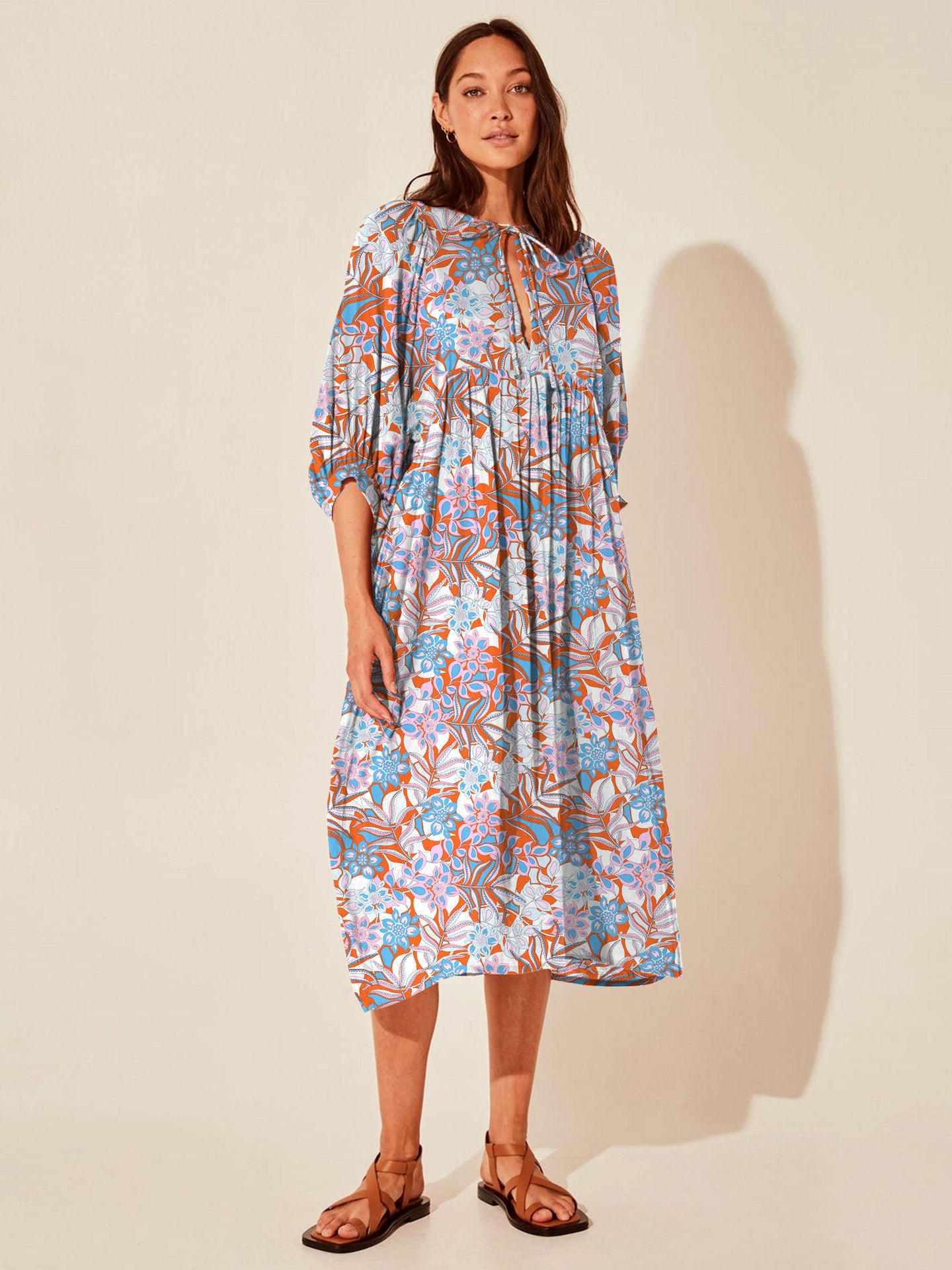 Floral Mid-Sleeve Rayon Dress – Summer 2024 Collection