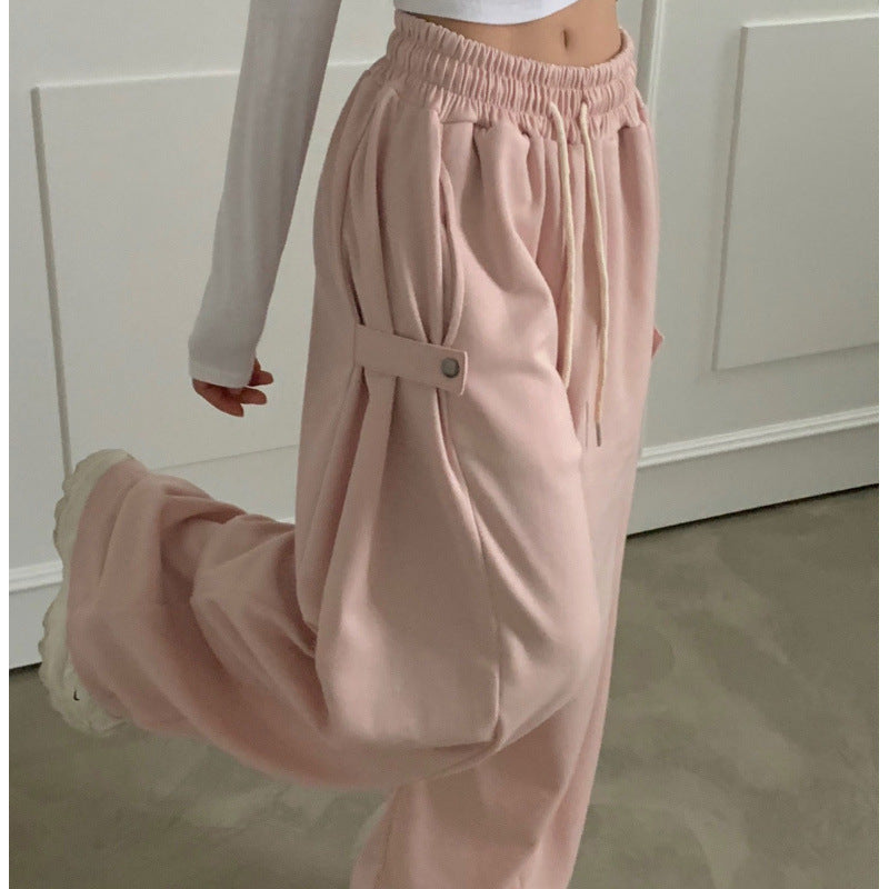 Korean Buckle-Design Wide-Leg Sweatpants – Fall/Winter 2024 Collection