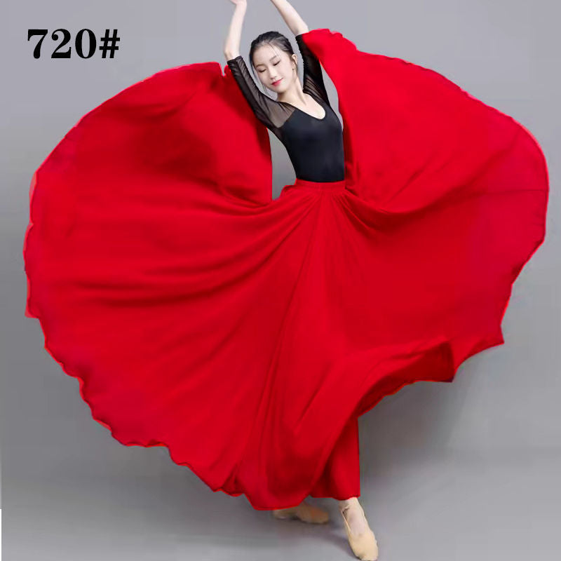 720-Degree Big Swing Chiffon Half Skirt | Red Dance and Beach Long Dress