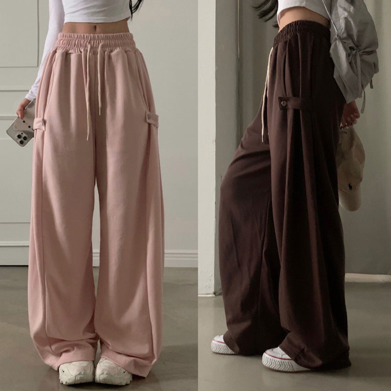 Korean Buckle-Design Wide-Leg Sweatpants – Fall/Winter 2024 Collection