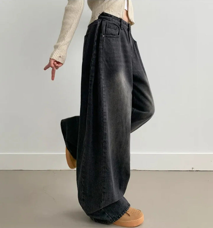 Korean High-Waisted Pleated Wide-Leg Jeans – Autumn/Winter 2024 Collection