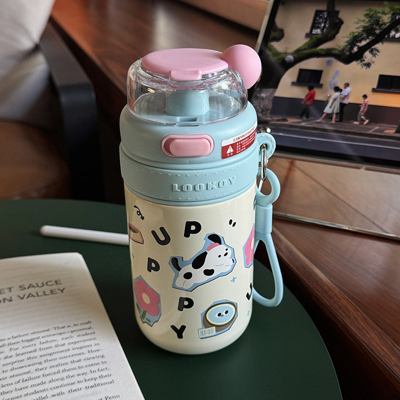 Cute Girl High-Value Thermos Cup – 480ml Stainless Steel Insulated Water Bottle with Straw